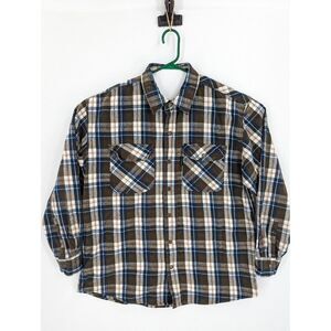 Five Brothers Men's Heavy Plaid Flannel Button Up Shirt, Men's XL, Brown & Blue